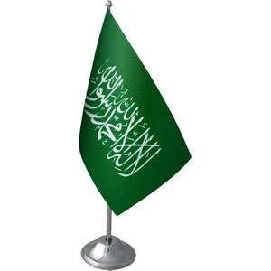 Satürn Design Masaüstü Yeşil Kelimei Tevhid Bayrağı Krom Direk Masa Bayrak Seti
