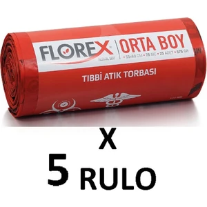 Tıbbı Atık Baskılı Orta Boy ( 55X60 cm )  Çöp Poşeti 5 Rulo 25*5=125 Adet