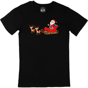 Noel Baba ve Geyikli Yılbaşı Siyah T-Shirt