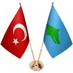 Masaüstü Göktürk Bayrağı Türk Bayrağı Ikili Pirinç Direk Masa Bayrak Seti