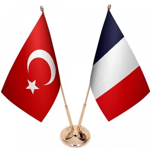 Masaüstü Fransa Bayrağı Türk Bayrağı Ikili Pirinç Direk Masa Bayrak Seti