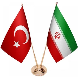 Masaüstü Iran Bayrağı Türk Bayrağı Ikili Pirinç Direk Masa Bayrak Seti