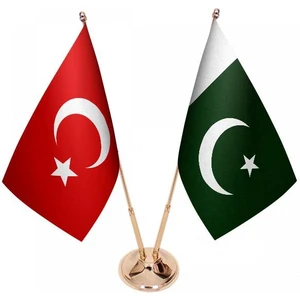 Masaüstü Pakistan Bayrağı Türk Bayrağı Ikili Pirinç Direk Masa Bayrak Seti