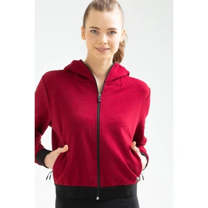 Bordo Slim Fit Düz Pamuklu Kapüşonlu Fermuarlı Kadın Sweatshirt - SC0962