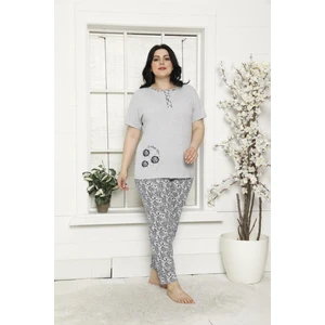 Kadın Kısa Kollu Cepli Yazlık Battal Beden Gri Pijama Takımı