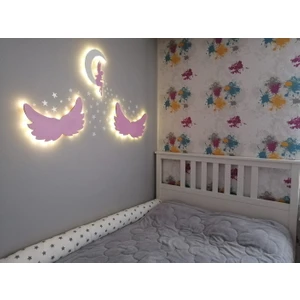 Işıklı Toplar Dükkanı Dekoratif Ahşap Çocuk Odası Ledli Melek Kanadı Perikızı Gece Lambası