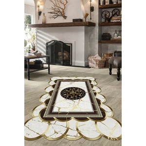 Woolly Halı Lazer Kesim Gold Mermer Desen Halı Makinada Yıkanabilir Kaymaz Dot Taban - WL1183