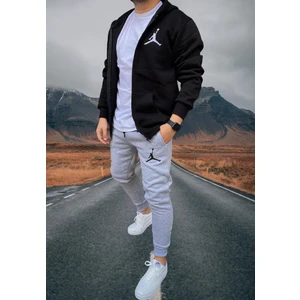 Amor Man Jordan Baskılı Kapüşonlu Tam Fermuarlı 4 Iplik Çok Kalın Pamuk Dokuma Tam Kışlık Yeni Tarz Erkek Eşofman Takımı