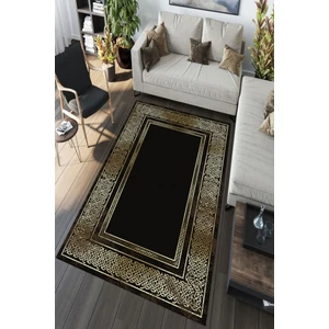 Halı Siyah Zeminli Gold Detaylı Halı Makinada Yıkanabilir Kaymaz Dot Taban Es1190