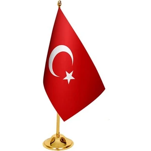 Masa Üstü Türkiye Cumhuriyeti Bayrağı Pirinç Direk Masa Bayrak Seti