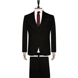 6 Drop Slim Fit Siyah Yelekli Düz Takım Elbise