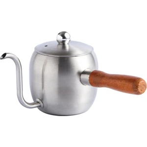 Paslanmaz Çelik 500ml Ahşap Saplı Kahve Çay Su Isıtıcısı - Gümüş (Yurt Dışından)