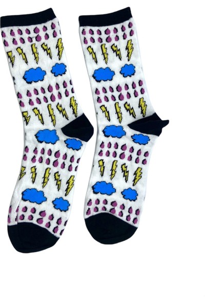 Black Arden Socks Tek Çift Hava Durumu Desenli Eğlenceli Çorap 36-41 Numara T-0146