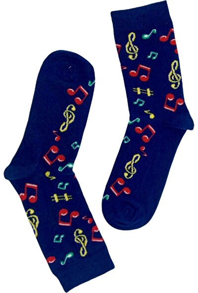 Black Arden Socks Tek Çift Nota Desenli Eğlenceli Çorap 36-41 Numara T-0151