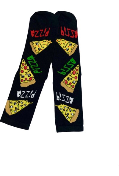 Black Arden Socks Tek Çift Pizza Desenli Eğlenceli Çorap 36-41 Numara T-0001