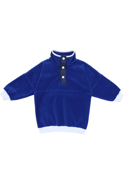 Berselüx Gökyüzü- Balıkçı Yaka Çıtçıtlı Kız-Erkek Çocuk Unisex Polar Sweatshirt. Sax Mavi, Beyaz. 1-8 Yaş