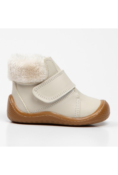 Wstark Kız Bebek Krem Kışlık Deri Kürklü Ilk Adım Ayakkabısı