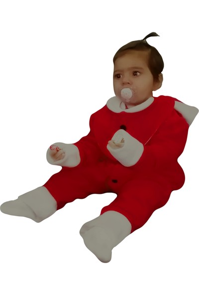 Berselüx Noelbaba Polar Çıtçıtlı Kapüşonlu Kırmızı Bebek-Çocuk Tulum ve Yakalık.