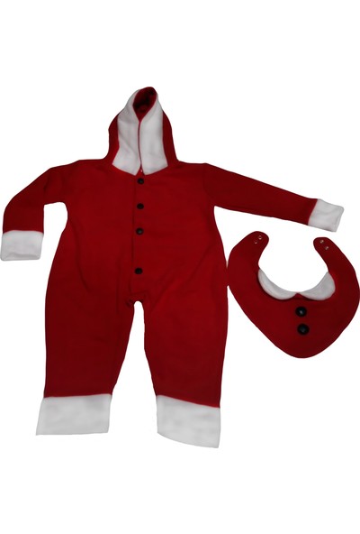 Berselüx Noelbaba Polar Çıtçıtlı Kapüşonlu Kırmızı Bebek-Çocuk Tulum ve Yakalık.