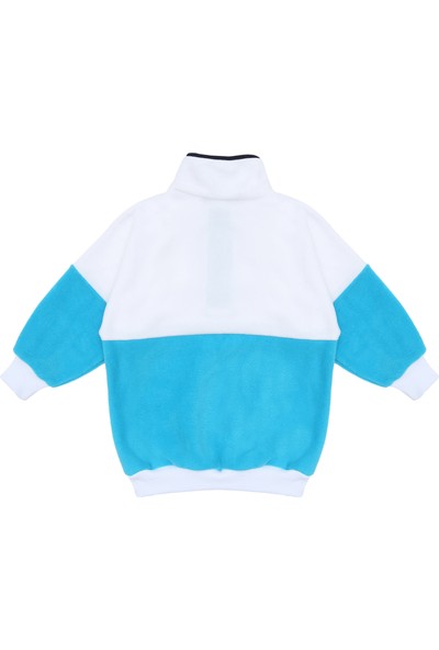 Berselüx Mazi Mavi, Beyaz Balıkçı Yaka Çıtçıtlı Kız-Erkek Çocuk Unisex Polar Sweatshirt 1-8 Yaş