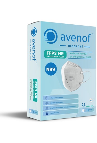 Avenof Beyaz 10 Adet N99 Ffp3 Steril Tekli Paket 1kutu