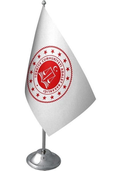 Masaüstü Adalet Bakanlığı Bayrağı Krom Direk Masa Bayrak Seti