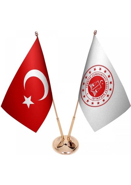 Masaüstü Adalet Bakanlığı Bayrağı Türk Bayrağı İkili Pirinç Direk Masa Bayrak Seti