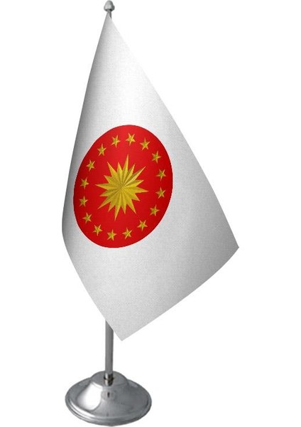 Masaüstü Cumhurbaşkanlığı Bayrağı Krom Direk Masa Bayrak Seti