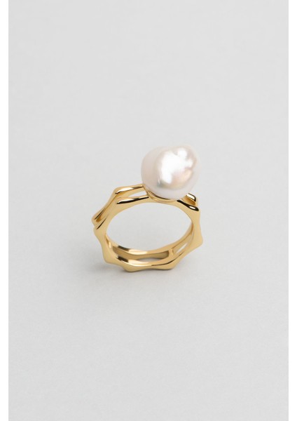 18 Ayar Sarı Altın Kaplama Gümüş Pearlshine Inci Yüzük