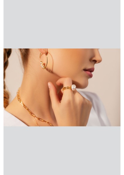 18 Ayar Sarı Altın Kaplama Gümüş Pearlshine Inci Yüzük fiyatları