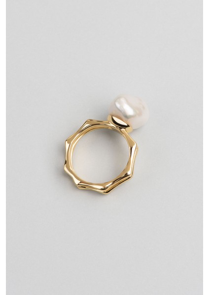 18 Ayar Sarı Altın Kaplama Gümüş Pearlshine Inci Yüzük modelleri