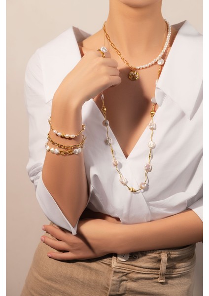 18 Ayar Sarı Altın Kaplama Gümüş Pearlshine Inci Yüzük fırsatları