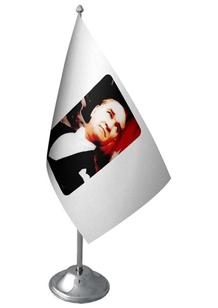 Masa Üstü Atatürk Bayrağı Krom Direk Masa Bayrak Seti