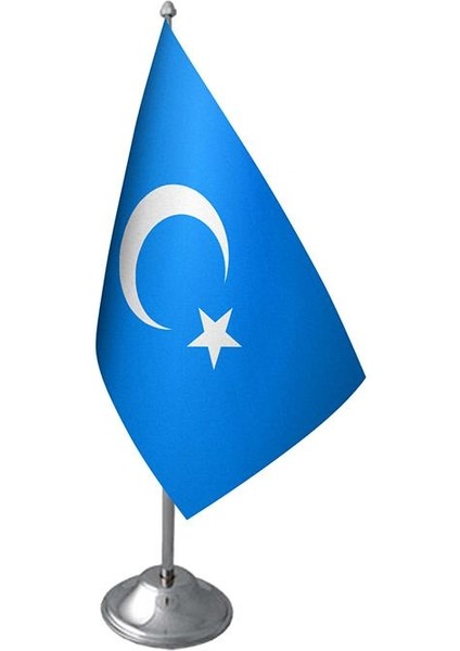 Masa Üstü Doğu Türkistan Bayrağı Krom Direk Masa Bayrak Seti