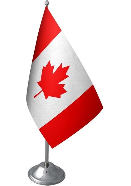 Masa Üstü Kanada Bayrağı Krom Direk Masa Bayrak Seti