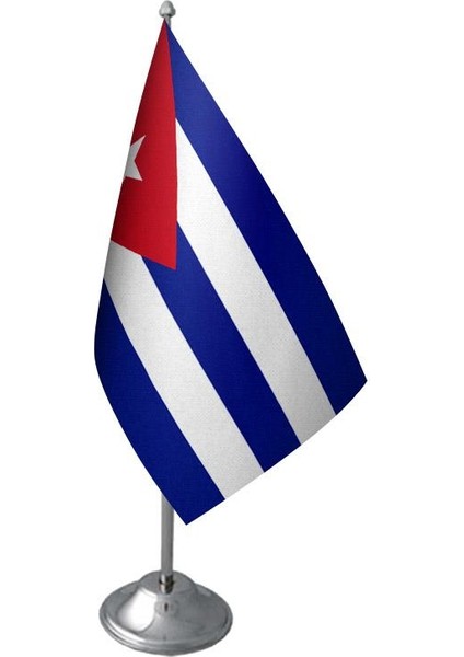 Masa Üstü Küba Bayrağı Krom Direk Masa Bayrak Seti
