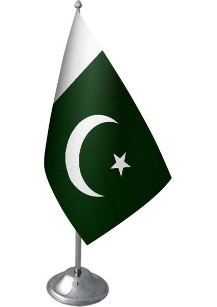 Masa Üstü Pakistan Bayrağı Krom Direk Masa Bayrak Seti