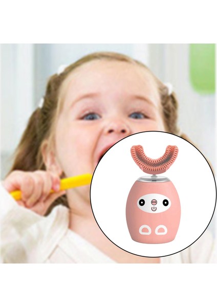 Karikatür Tasarım U Şekilli Çocuklar Elektrikli Diş Fırçası Otomatik Ultrasonik Pembe (Yurt Dışından)