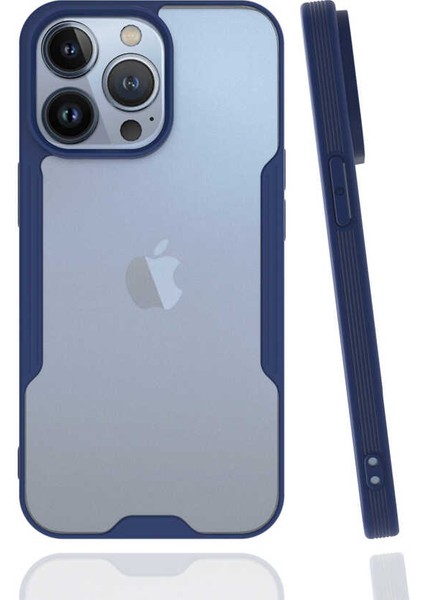 - Apple iPhone 13 Pro - Kılıf Kenarı Renkli Arkası Şeffaf Parfe Kapak - Lacivert