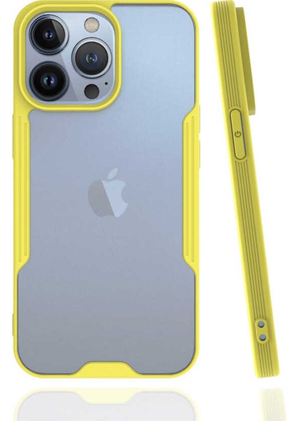 - Apple iPhone 13 Pro - Kılıf Kenarı Renkli Arkası Şeffaf Parfe Kapak - Sarı