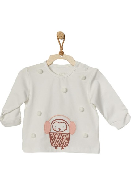 Kız Bebek Penguen Kabartmalı Ekru Tshirt AC22366