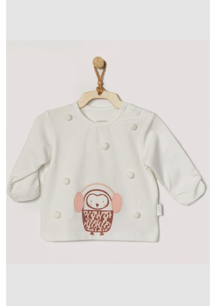 Kız Bebek Penguen Kabartmalı Ekru Tshirt AC22366 modelleri