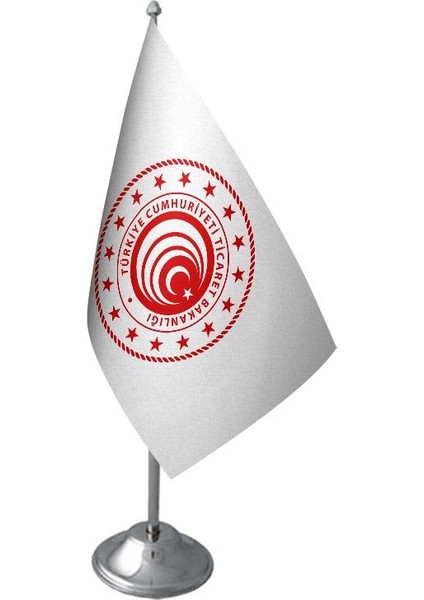 Masaüstü Ticaret Bakanlığı Bayrağı Krom Direk Masa Bayrak Seti