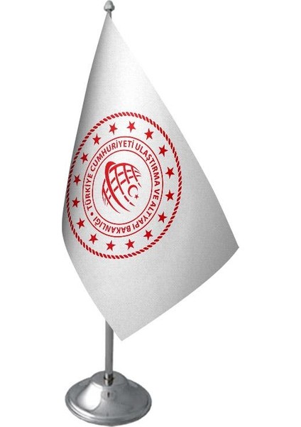 Masaüstü Ulaştırma Bakanlığı Bayrağı Krom Direk Masa Bayrak Seti