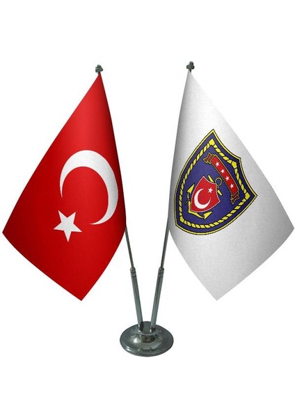 Masaüstü Deniz Kuvvetleri Bayrağı Türk Bayrağı İkili Krom Direk Masa Bayrak Seti