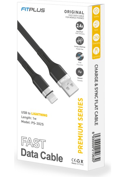 Premium PS-302 Lightning Data/şarj Kablosu 2.4A 1mt