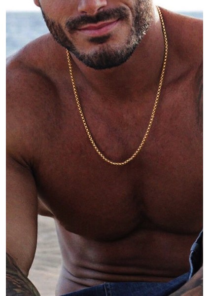 Erkek Sarı Zincir Örme Model - Ithal Kararmaz Çelik Erkek Zincir