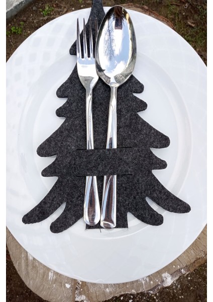 Füme 6 adet dekoratif çam ağacı kaşıklık