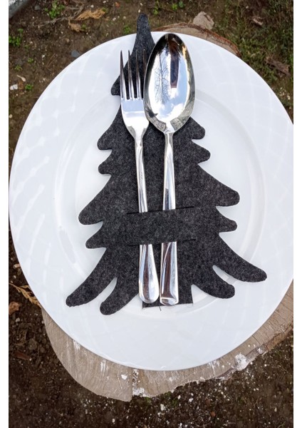 Füme 6 adet dekoratif çam ağacı kaşıklık modelleri