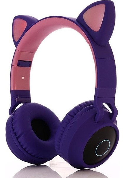 BT028C Kedi Kulak Bluetooth 5.0 Kulaklık LED Işık (Mor) ile (Yurt Dışından)